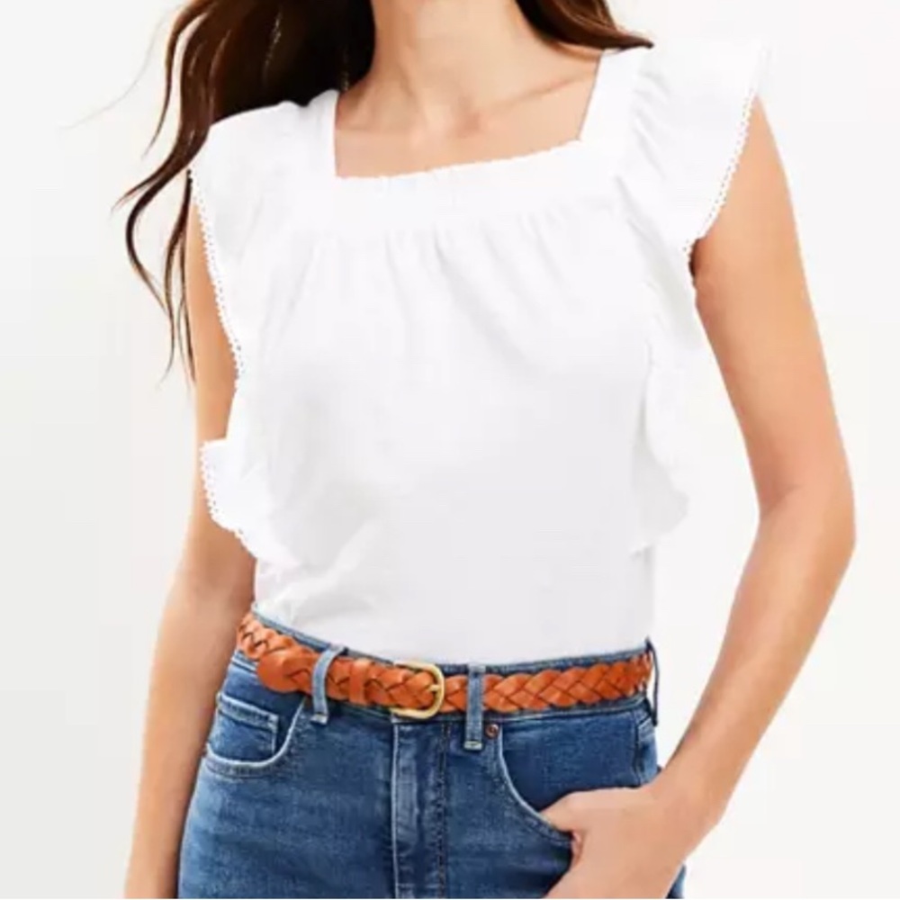 NWT LOFT Women’s White Ruffle Sleeve Top